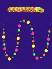 2条装 - 118英寸UV波点纸质霓虹丝带，在黑光灯下会发出霓虹光，适用于UV派对、霓虹派对、荧光派对、婚礼、生日装饰、横幅等。 - 彩色 - 查看 9