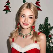 1 pieza Collar de Navidad verde tipo gargantilla para mujeres, colgante creativo de copo de nieve/Papá Noel, opción de moda para regalo navideño o atuendo navideño