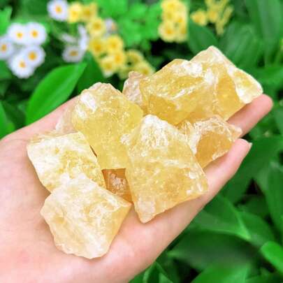 Natural Citrine Crystal Stones - Large Raw Crystals, Golden-Yellow To Amber Hues, For Jewelry Making, Home Decor, Polishing, Tumbling, Cabbing - Unpolished Natural Gemstones Crystal Beads For Jewelry Making, Decorative Crystals, Translucent Gems, Smooth Texture Stones