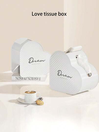 1pc "Heart-Made" Heart-Shaped Tissue Box, Desktop Viral Living Room High-End Creative Tissue Holder, Fashionable INS Style Storage
