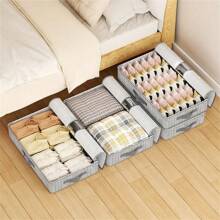 1件家用无纺布柔软布艺收纳袋，无钢架毛毯收纳袋，床底收纳袋，衣物毛毯收纳袋，移动整理大容量收纳盒，适用于柜子，旅行，学校，学校用品，可折叠收纳袋，衣服，毛毯，收纳袋，透气拉链收纳袋，适用于卧室收纳袋带透明窗口