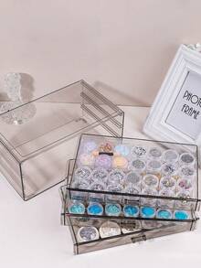1pc Desktop Mini 72-Slot Transparent Jewelry Storage Box, Compartment Style Dust-Proof Small Items Organizer - Multicolor - View 8