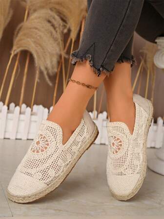 Women's Flat Casual Loafers, Lightweight Non-Slip Woven Rope Sole, Breathable Knitted Upper, Slip-On Design, Simple Boho Style, Suitable For Daily Wear, Vacation Outfits, Durable & Comfortable Versatile Shoes
