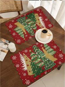2 pièces/4 pièces Tapis de table isolé en lin créatif avec bord ondulé antidérapant 30 cm x 45 cm résistant à la chaleur pour Noël, vacances, rassemblements familiaux à la ferme et décoration de fête