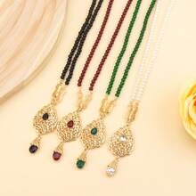 1 pezzo Collana da donna minimalista in stile mediorientale arabo con perline, pendente a goccia floreale in metallo, gioiello adatto per matrimoni tradizionali, celebrazioni di Eid