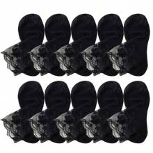 5 Pairs/Pack Women's Lace Transparent Lolita Invisible Thin Non-Slip Short Socks, Black Low-Cut Boat Socks, Summer - Beige - View 13