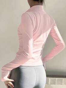 Women's Professional Seamless Zipper Jacket, Tight-Fitting Activewear For Running, Gym, Yoga - Baby Pink - View 3
