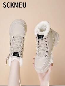 SCKMEU 1 双女士时尚厚底休闲运动鞋，舒适百搭，带保暖内衬