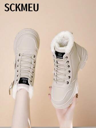 SCKMEU 1 双女士时尚厚底休闲运动鞋，舒适百搭，带保暖内衬