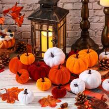 12/8 pluszowych dekoracji dyniowych 6-8 cm, losowo kolorowe sztuczne modele dyni na Święto Dziękczynienia i sesję zdjęciową na Halloween