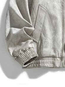 1 件卡其色绒面革羊毛领拉链袖口和胸袋设计男士皮夹克，秋冬 - 卡其色 - 查看 4