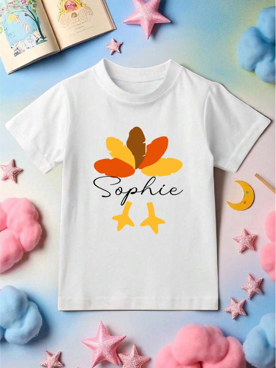 Custom Name Thanksgiving Kids Shirt, Personalized Turkey Kids T-Shirt, Thanksgiving Boys Girls Gift, Thankful Youth Hoodie, Thanksgiving Family Tee, Matching Cousins Fall Toddler Shirt. CU-92 - White - View 1