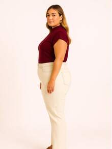 T-Shirt Muscletee Blouse Plus Size In Black Brown White Cotton Knitted Fabric Office Spring Summer - Maroon - View 3