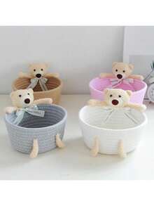 Cesta de Armazenamento Resistente Feita à Mão, Usada para Armazenar Produtos Infantis, Cesta de Armazenamento com Padrão de Animal Fofo, Organizadores Estilosos para Organizar Brinquedos de Animais de Estimação, Caixas de Armazenamento Tecidas à Mão Funcionais, Caixas de Armazenamento de Corda Artesanal, Organizadores Economizadores de Espaço