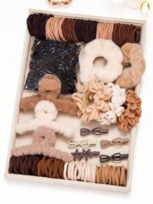 262pcs/Set Chocolate-Tone Hair Accessories Combo, Includes Large Square Plastic Hair Hoops, Spiral Coils, Seamless Clips, And Snag-Free Hair Ties - Suitable For Girls And Women, Retro And Minimalist Style - Suitable For Daily Wear In All Seasons - 2025 New Fashion Headpieces, School Stuff, Gifts, Hair Bobbles