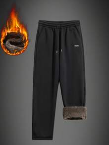Men's Thermal Lined Sweatpants, Thick Casual Pants - Black - View 3