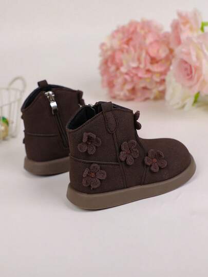 1 Pair Children's Fashionable, Comfortable And Versatile Boots With Side Zipper Design, Suitable For Family Gatherings, Outdoor, And School