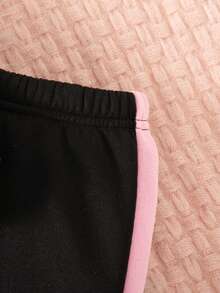 2件套女婴休闲时尚字母蝴蝶结印花长袖连帽卫衣和裤子套装，带保暖内衬，秋冬季 - 黑色 - 查看 7