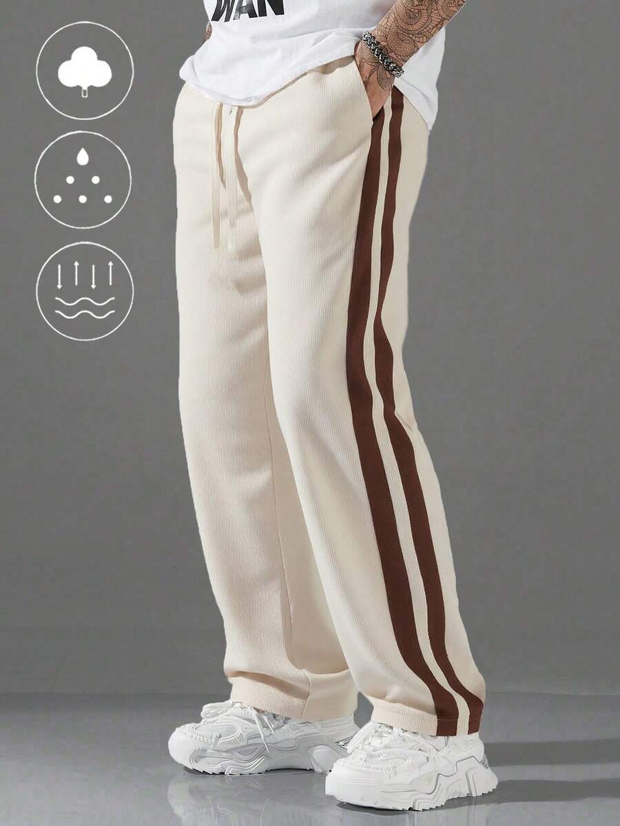 Quần dài nam ống đứng kẻ sọc thời trang, thích hợp cho chạy bộ, tập luyện, thể dục, hoạt động ngoài trời, mùa xuân/thu. - Màu Khaki - Xem 1