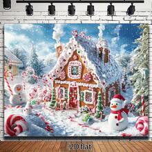 1 Stück 2D flache Lebkuchenhaus Winterwunderland Kulisse - Schneemann, Zuckerstangen, Lebkuchenhaus und verschneite Baumszene, perfekt für Feierlichkeiten, keine Elektrizität nötig, Polyestermaterial, toll für Partys und Fotohintergrund, Weihnachtsdekoration