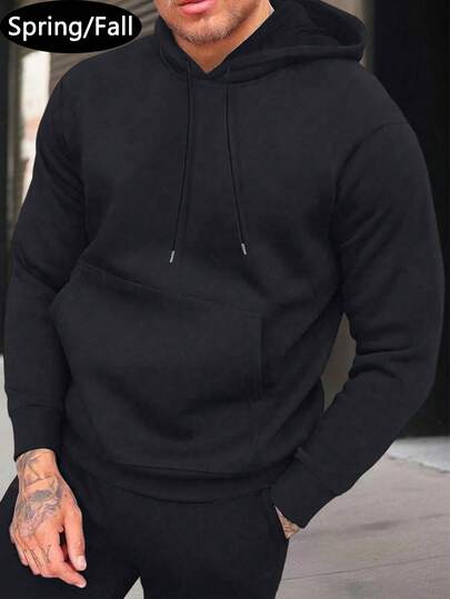 Men's Lightweight Regular Fit Solid Color Basic Long Sleeve Hoodie With Pockets, Casual Sports Outerwear, Suitable As Gift For Husband Or Boyfriend, Applicable For Street, Commute, Golf, Fishing, Basketball, Camping, Gym