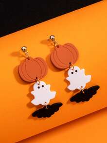 A Pair Of Fashionable And Cute Halloween Pumpkin Ghost Bat Earrings, Suitable For Women's Jewelry Daily/Holiday Party Wear, Can Be Given As A Gift To Friends/Girlfriends - Multicolor - View 1