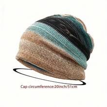 1/4 piezas Gorro de punto suave con rayas de colores vibrantes - Informal, transpirable, mezcla elástica de poliéster, tonos azules y grises, adecuado para ciclismo al aire libre, unisex, sin visera - Multicolor - Ver 7