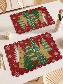 2pcs/4pcs Creative Christmas Party Linen Insulated Mat With Wavy Edge Non-Slip 12*18 Inch Heat Resistant For Christmas Holiday Farmhouse Family Gathering And Party Decoration Placemat