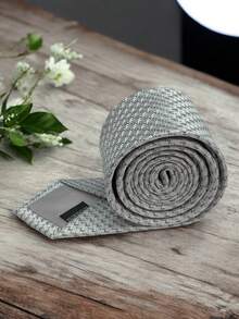 Luxury Men's Skinny Tie Polyester Silk Solid Color Polka Dots Slim Jacquard Groomsmen Tie - 銀色 - 查看 3