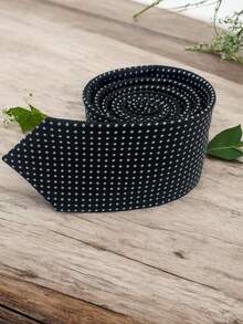 Luxury Men's Skinny Tie Polyester Silk Solid Color Polka Dots Slim Jacquard Groomsmen Tie - 黑與白 - 查看 3
