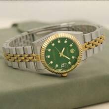 PROKING Genuine Women's Watch, Business Luxury Elegant Waterproof Stainless Steel Wristwatch With Rhinestones, Versatile Calendar Quartz Watch, Great Birthday Gift - Green - View 6