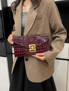 1 Túi cầm tay họa tiết đá giả trơn màu tối giản sang trọng - Màu Đỏ Sâu - Xem 2