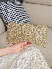 Túi cầm tay đính nơ đính đá sang trọng, túi dạ hội lấp lánh cho tiệc trang trọng và dạ tiệc - Vàng - Xem 5