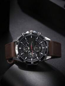 New Fashion Men's Calendar Leather Belt Business Quartz Watch, Outdoor Sports Versatile Casual Minimalist Fake Three-Eye Male Wrist Watch, Holiday Gift