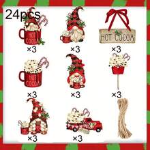 24pcs Christmas Santa Claus Ornaments, Christmas Tree Ornaments, Holiday Gift Box Tags, Room And Windowsill Decorations, 2D Flat