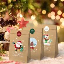12pcs Christmas Gift Bags (12pcs Per Design) Santa Claus Paper Bags, Christmas Eve Apple Packaging Bags - Multicolor - View 3