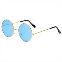 Retro Round Sunglasses Colorful  Round Frame Glasses Color Sunglasses Lens - Gold and Blue - View 13