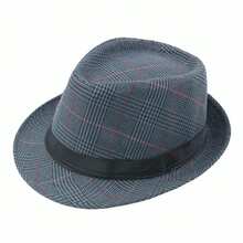 Sombrero Fedora a cuadros para hombre, sombrero de jazz para caballero, ocio, primavera/verano, para mediana edad y ancianos, sombrilla artística, sombrero de cubo para PCZ3 - Negro - Ver 6