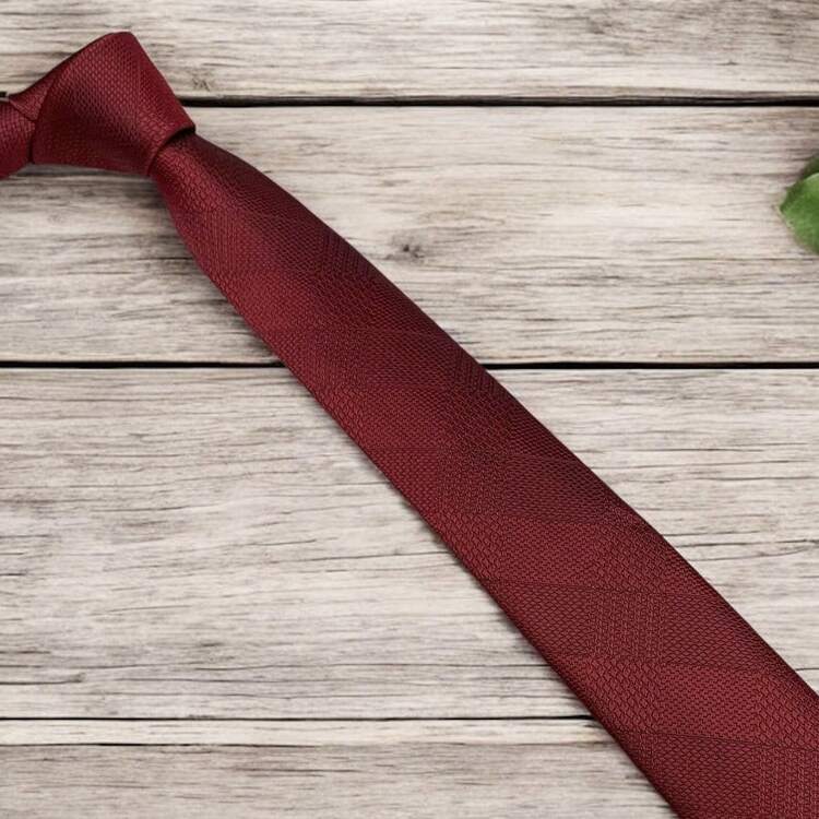 Luxury Men's Skinny Tie Polyester Silk Solid Color Polka Dots Slim Jacquard Groomsmen Tie - Color caoba - Añade 4