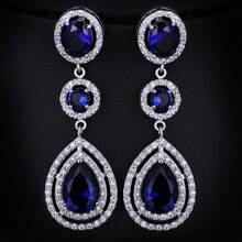 A Pair Of Fashionable High-End Rhinestone Earrings, Elegant Ladies' Banquet Earrings, Party Jewelry, Suitable Jewelry Gifts - Màu xanh lam - Xem 1