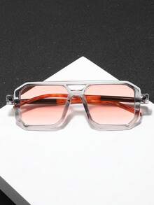 一副男士方形双梁眼镜，欧美时尚街头风，适合音乐节、日常佩戴、海滩、散步等场合，现代简约复古Y2K基础款。 - 彩色 - 查看 5