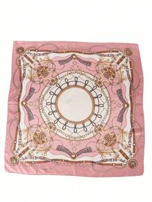 1pc Women's Light Pink Printed Satin Square Scarf, Fashionable Outdoor Headband Or Hair Scarf Suitable For Spring/Summer Season Bandana,Hair Band,Head Band Ideal For Dressing Up Your Look Winter Fall  Paisley    Boho    Polyester - 粉色 - 查看 2