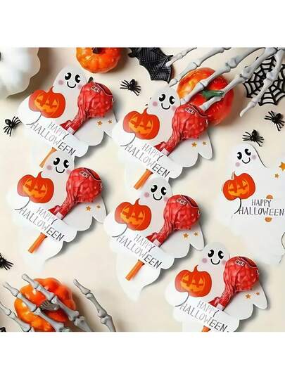 50/100 pièces Cartes en papier de décoration de sucettes Halloween fantôme et citrouille, cartes décoratives DIY, sucettes citrouille et fantôme d'Halloween, avec design citrouille et "Joyeux Halloween", convient pour la décoration de table et murale de fête, idéal pour les faveurs et décorations de fête, décoration d'Halloween