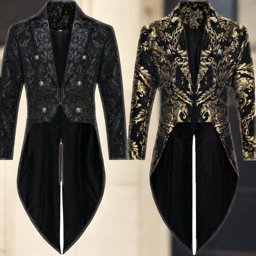 Thopil 男士蒸汽朋克复古燕尾服外套哥特维多利亚风格礼服，派对服装 - 黑色 - 查看 1