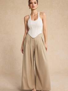 Pantaloni casual da donna a gamba dritta con tasche vere, tinta unita, alla moda, autunnali