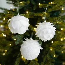 3pcs Christmas White Petal Ornament Balls, Christmas Atmosphere Decor, Foam Decorations For Christmas Tree - أبيض - مشاهدة 4