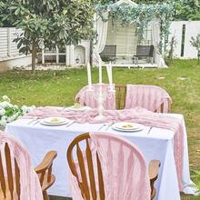 5pcs Ruched Table Cloth, 35*71 Inches, Cheese Cloth, Suitable For Wedding, Reception, Bridal Shower, Party, Birthday, Daily Dining Table & Chair Decor - Multicolor - View 10