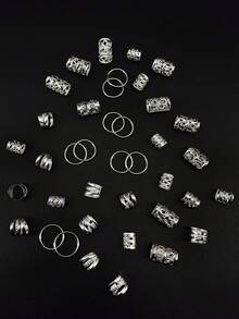 40个/套 混合形状脏辫发圈，可调节发带，适合编发造型，四季皆宜 - 銀色 - 查看 4