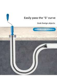 1pc Steel Wire Drain Cleaner, Bathroom Pipe Cleaning Tool, Flexible Steel Wire Sink Drain Clog Remover, Toilet Blockage Unclogging Manual Plunger, Spring Drain Cleaning Tool, Manual Drain Unclogger - Silver - View 7