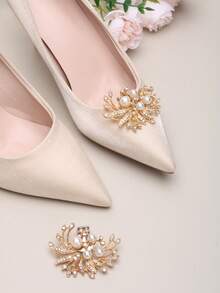 2件装可拆卸DIY鞋饰，金色羽毛翅膀造型水晶装饰鞋夹，时尚优雅，适用于高跟鞋、平底鞋、凉鞋、浅口鞋、婚鞋、约会鞋、婚礼鞋、办公鞋等。